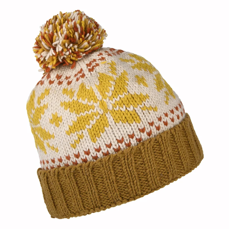 Bonnet à Pompon et Revers Snowflake moutarde KUSAN