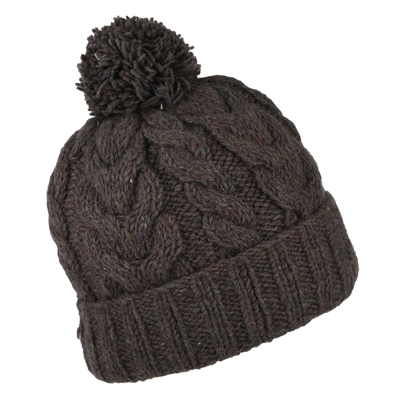 Bonnet à Pompon Recyclé à Revers et à Torsades prune-gris KUSAN