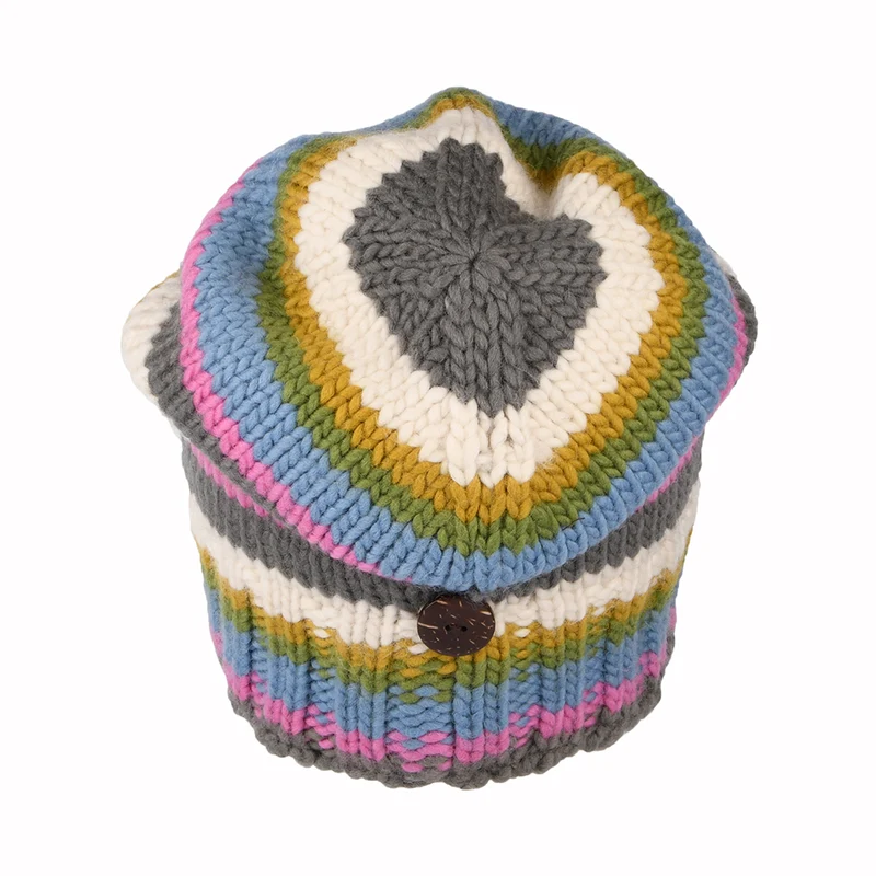 Bonnet Boutonné à Rayures bleu clair-rose-crème KUSAN