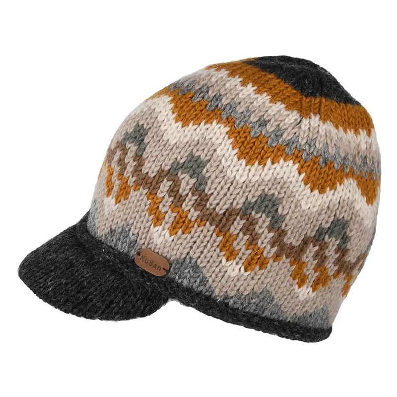 Bonnet à Visière Vague anthracite-moutarde-gris KUSAN