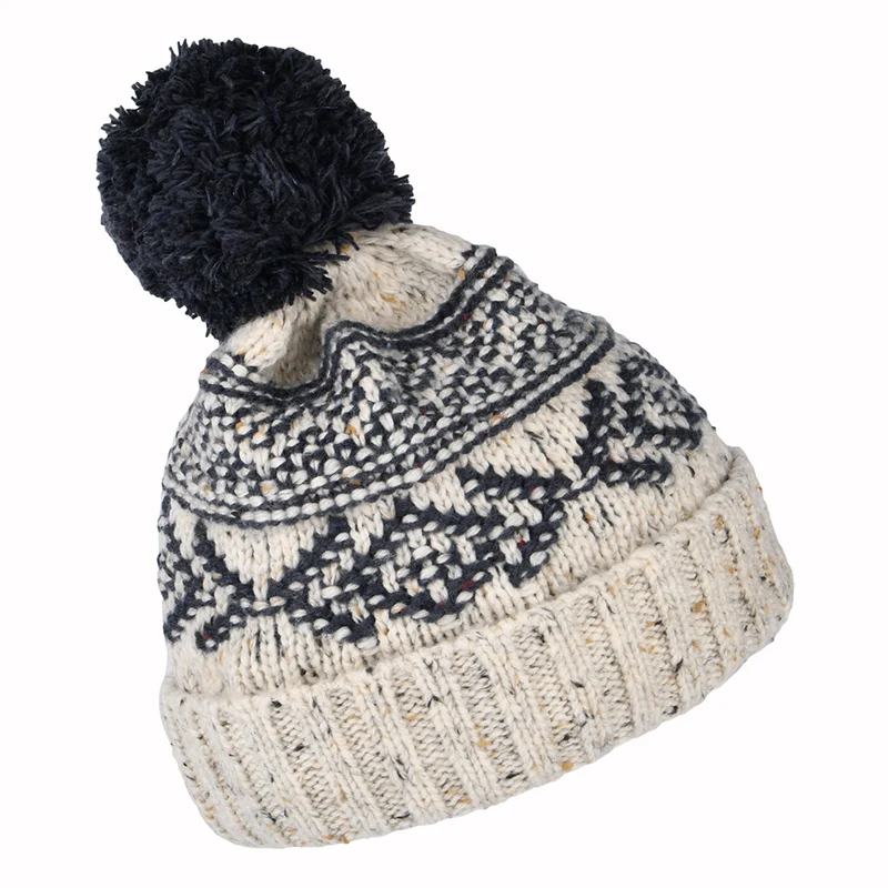 Bonnet à Pompon Fair Isle avoine-bleu marine FAILSWORTH