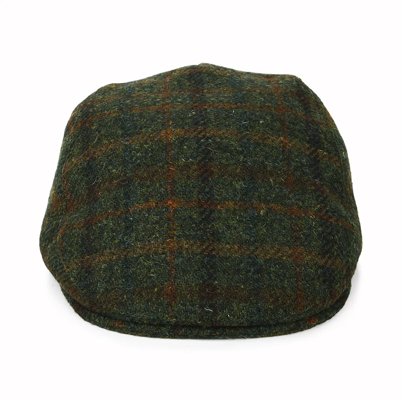 Casquette Plate en HARRIS TWEED Avec Protège-Oreilles à Carreaux Oban olive-rouille FAILSWORTH
