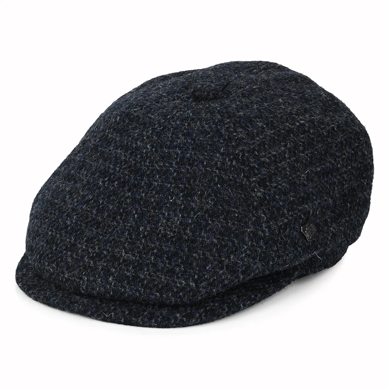 Casquette Gavroche en HARRIS TWEED à Carreaux Hudson bleu marine FAILSWORTH