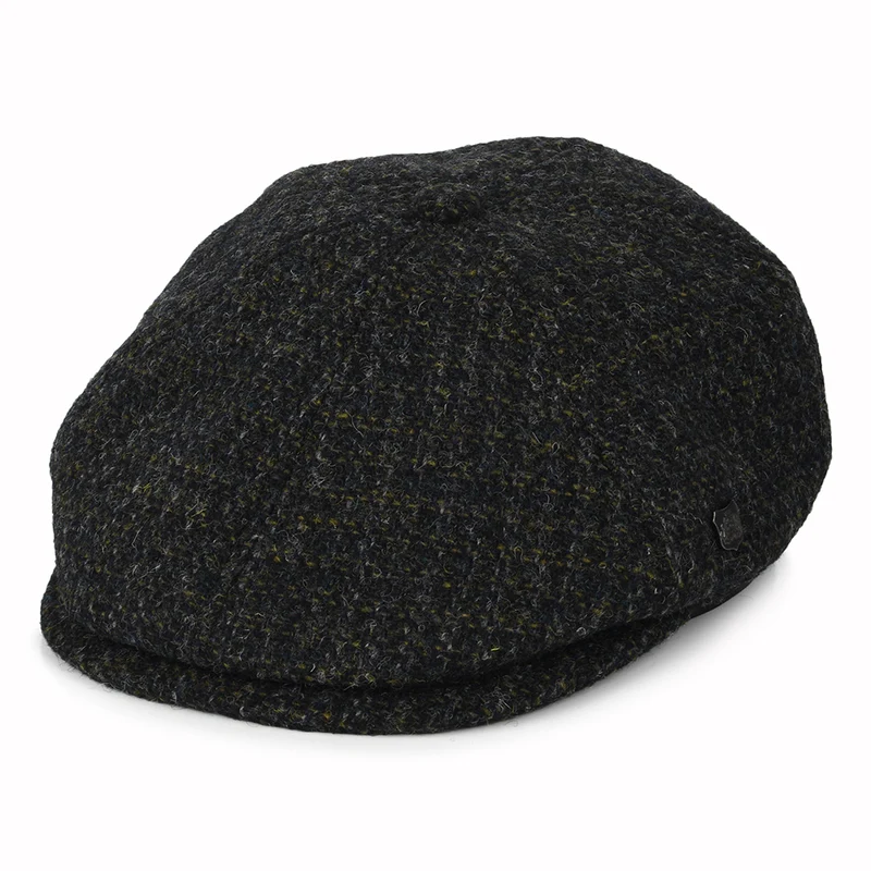 Casquette Gavroche en HARRIS TWEED à Carreaux Hudson anthracite FAILSWORTH