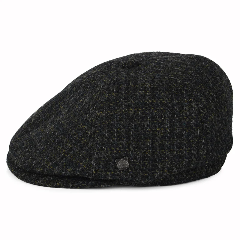 Casquette Gavroche en HARRIS TWEED à Carreaux Hudson anthracite FAILSWORTH
