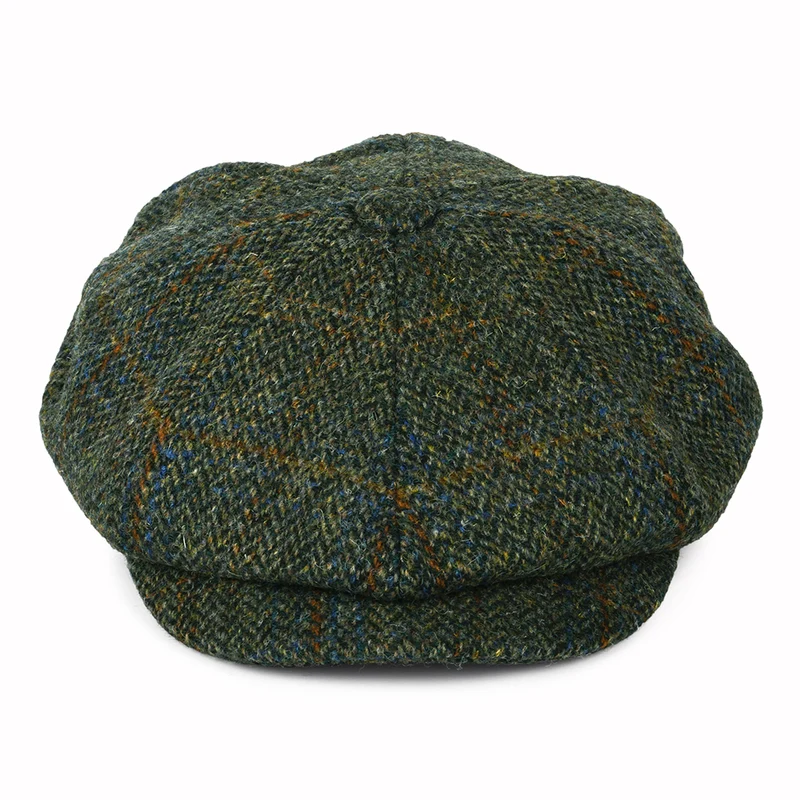 Casquette Gavroche en HARRIS TWEED à Chevrons Carloway olive-bleu-rouille FAILSWORTH