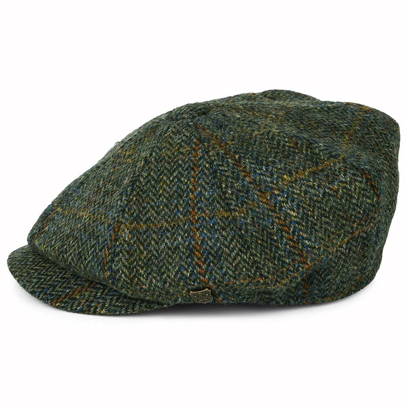 Casquette Gavroche en HARRIS TWEED à Chevrons Carloway olive-bleu-rouille FAILSWORTH