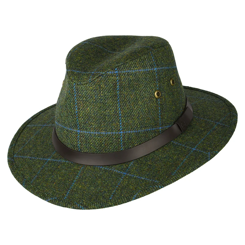 Chapeau Fedora Hydrofuge à Carreaux Huntsman vert-bleu FAILSWORTH