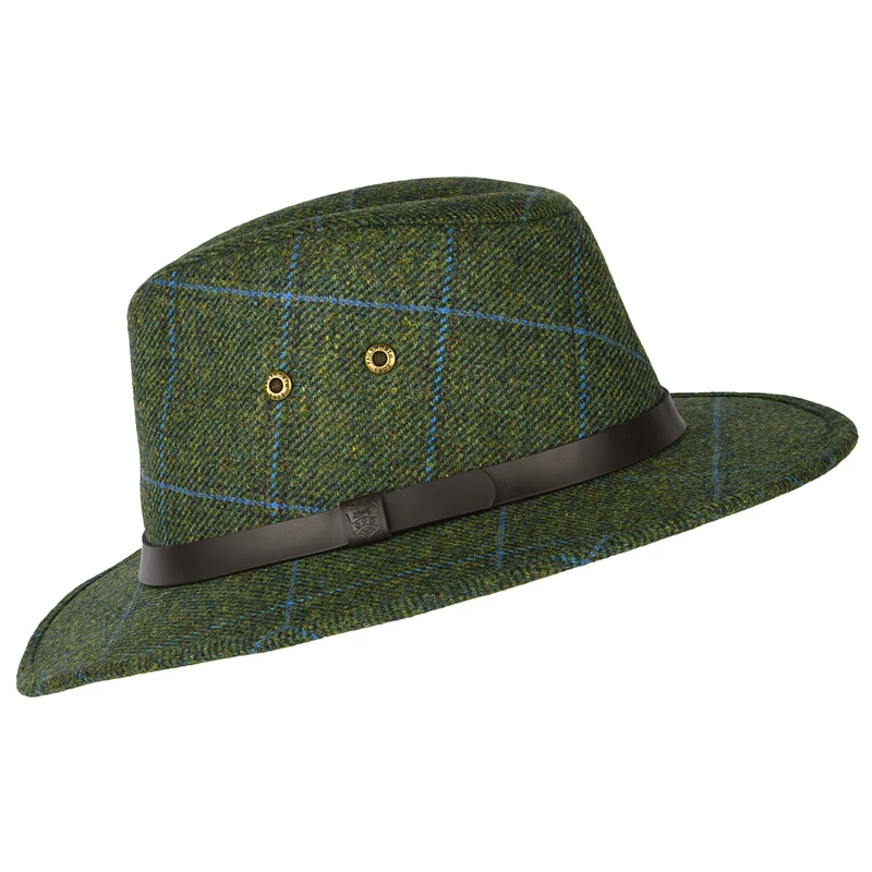 Chapeau Fedora Hydrofuge à Carreaux Huntsman vert-bleu FAILSWORTH
