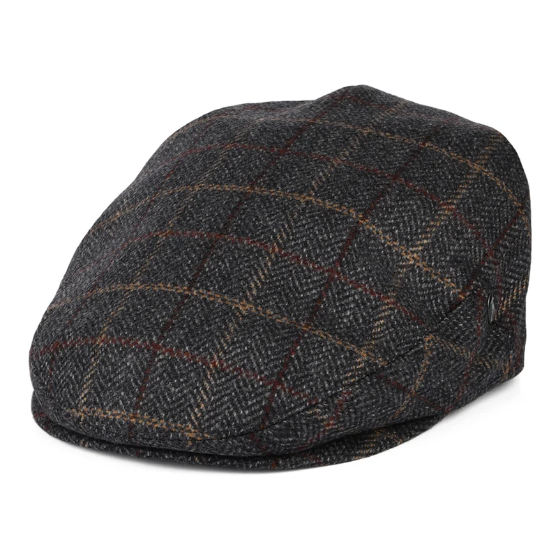 Casquette Plate en Laine et Cachemire à Carreaux et Chevrons gris CITY SPORT