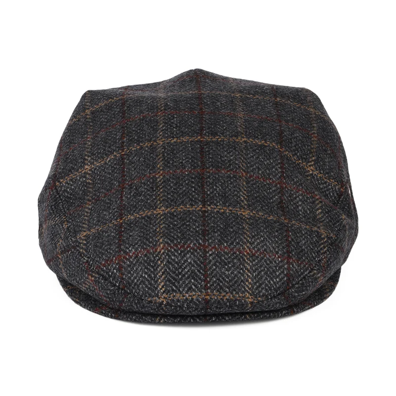 Casquette Plate en Laine et Cachemire à Carreaux et Chevrons gris CITY SPORT