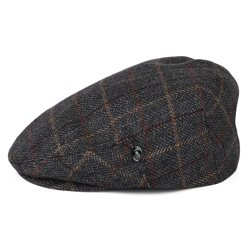 Casquette Plate en Laine et Cachemire à Carreaux et Chevrons gris CITY SPORT