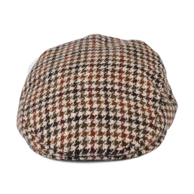 Casquette Plate en HARRIS TWEED Pied-de-Poule crème-olive-marron CITY SPORT