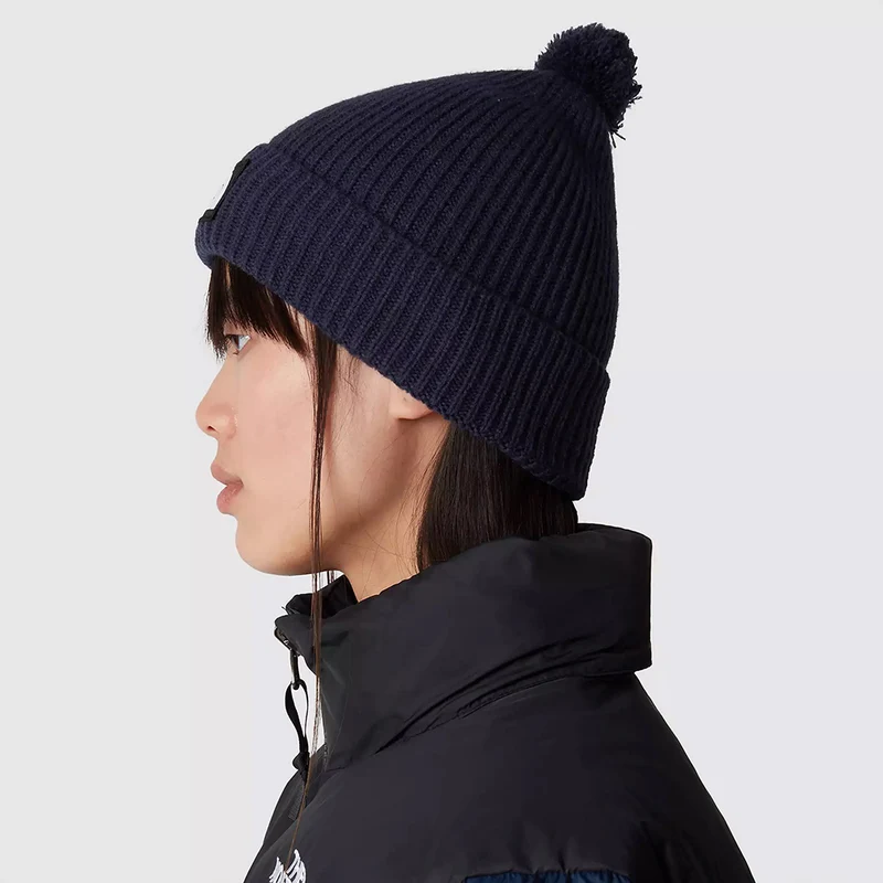 Bonnet à Pompon Recyclé TNF Logo Box Pom bleu marine THE NORTH FACE
