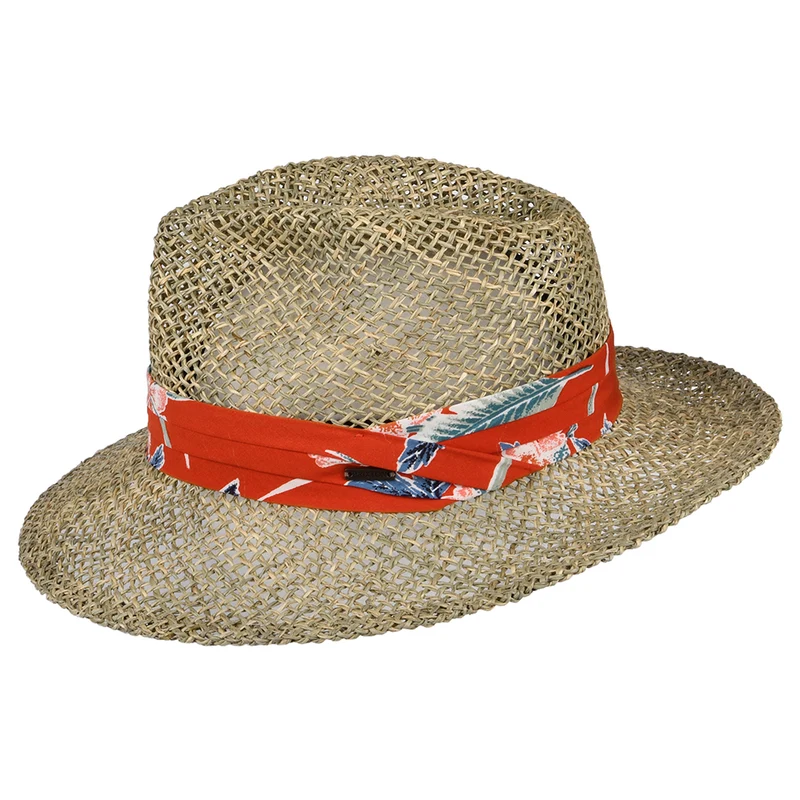 Chapeau Fedora en Jonc de Mer Aloha naturel-orange BRIXTON