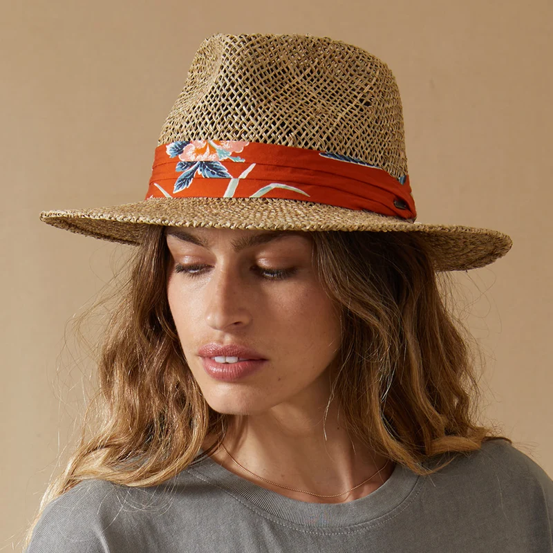 Chapeau Fedora en Jonc de Mer Aloha naturel-orange BRIXTON