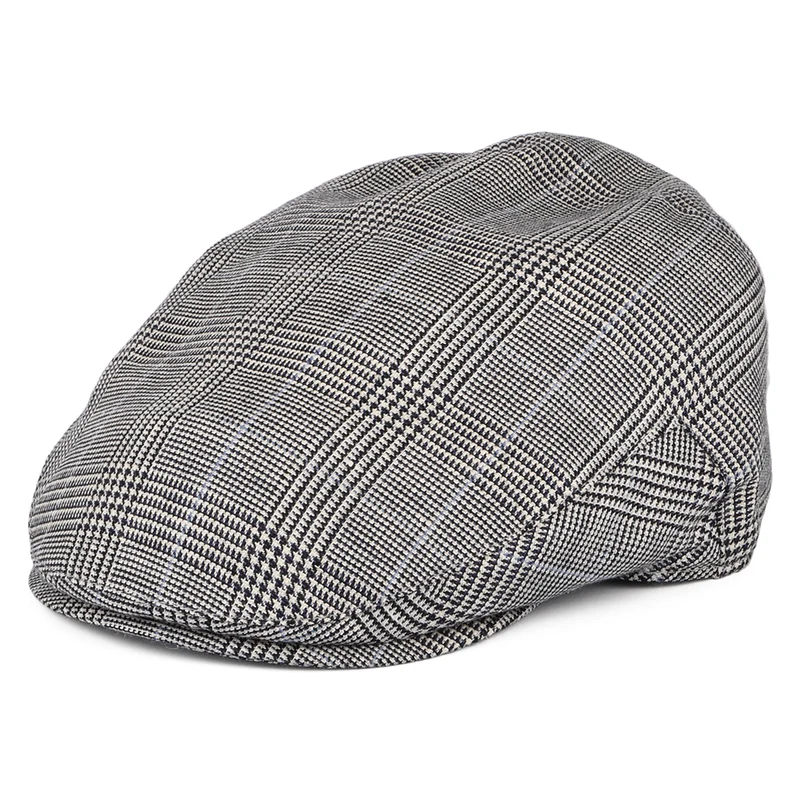 Casquette Plate en Lin et Laine Prince-de-Galles Ascot Camberley noir-blanc-bleu CHRISTYS