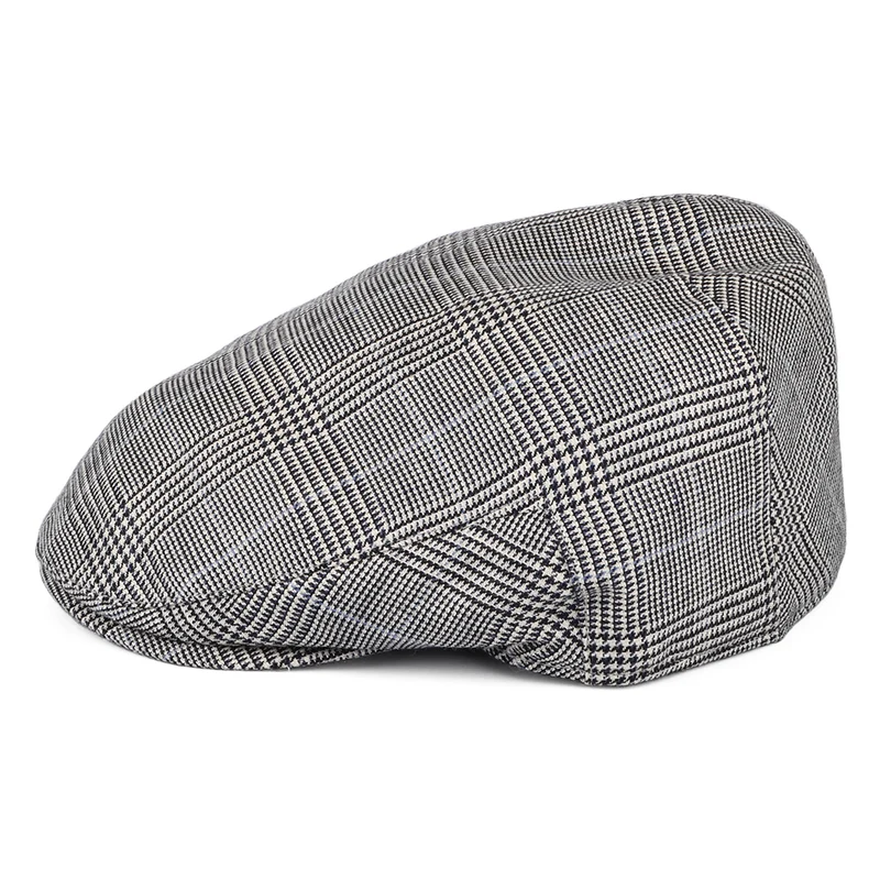 Casquette Plate en Lin et Laine Prince-de-Galles Ascot Camberley noir-blanc-bleu CHRISTYS
