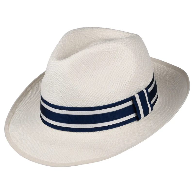 Chapeau Fedora Panama avec Bandeau à Rayures Ascot Striatus Preset décoloré CHRISTYS