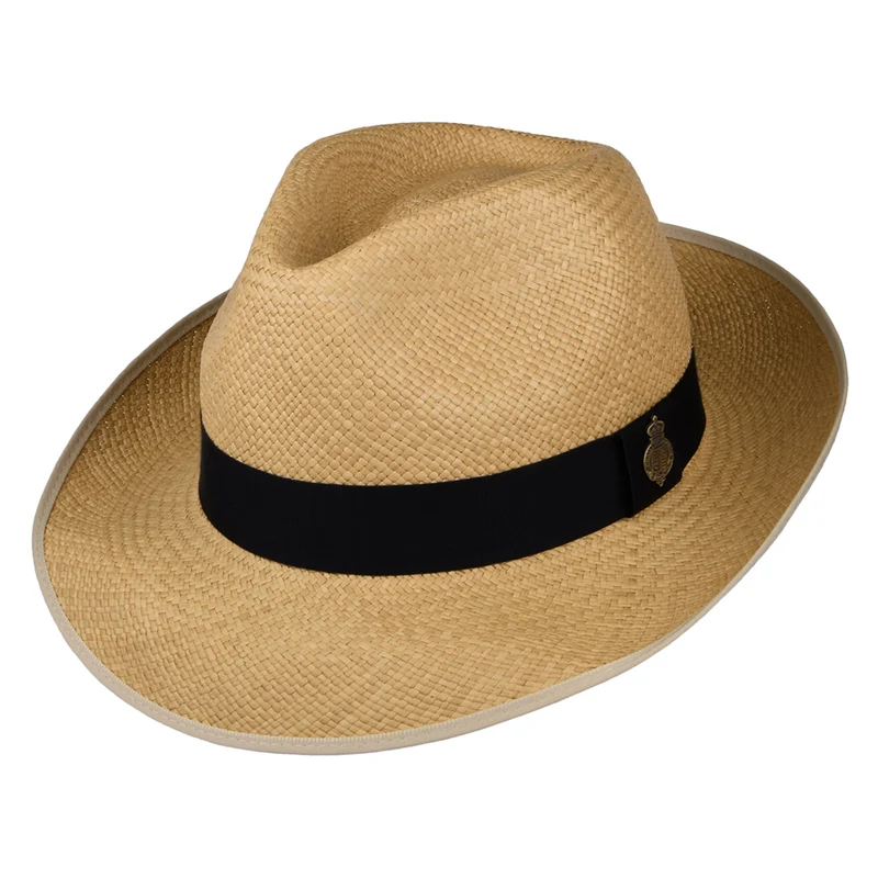 Chapeau Fedora Panama avec Bandeau bleu marine Classic Preset naturel CHRISTYS