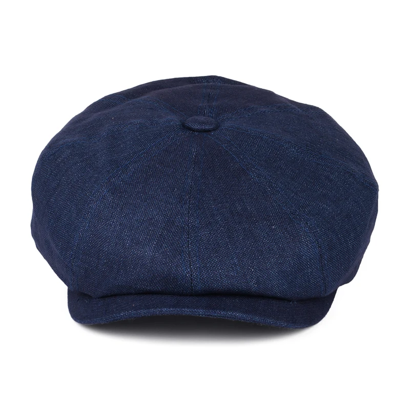 Casquette Gavroche en Lin Chiné Hatteras bleu marine STETSON