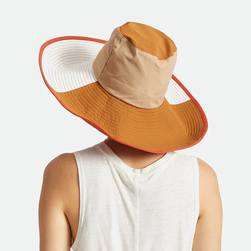 Chapeau Bob à Bord Large Pliable Maddie sable-marron-blanc BRIXTON