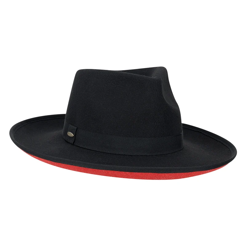 Chapeau Fedora Rancher Dillane noir-rouge SCALA