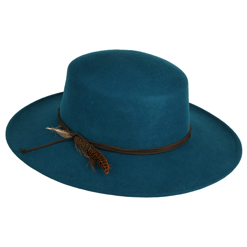 Chapeau Canotier en Laine Feutrée Dunia bleu sarcelle SCALA