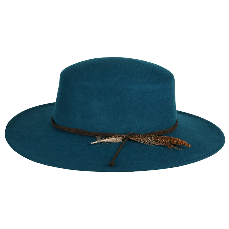 Chapeau Canotier en Laine Feutrée Dunia bleu sarcelle SCALA