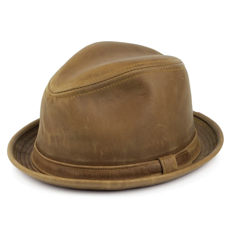 Chapeau Trilby en Cuir Vintage marron NEW YORK HAT COMPANY