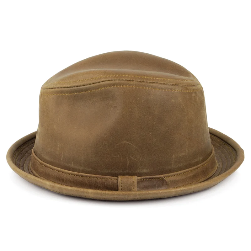 Chapeau Trilby en Cuir Vintage marron NEW YORK HAT COMPANY