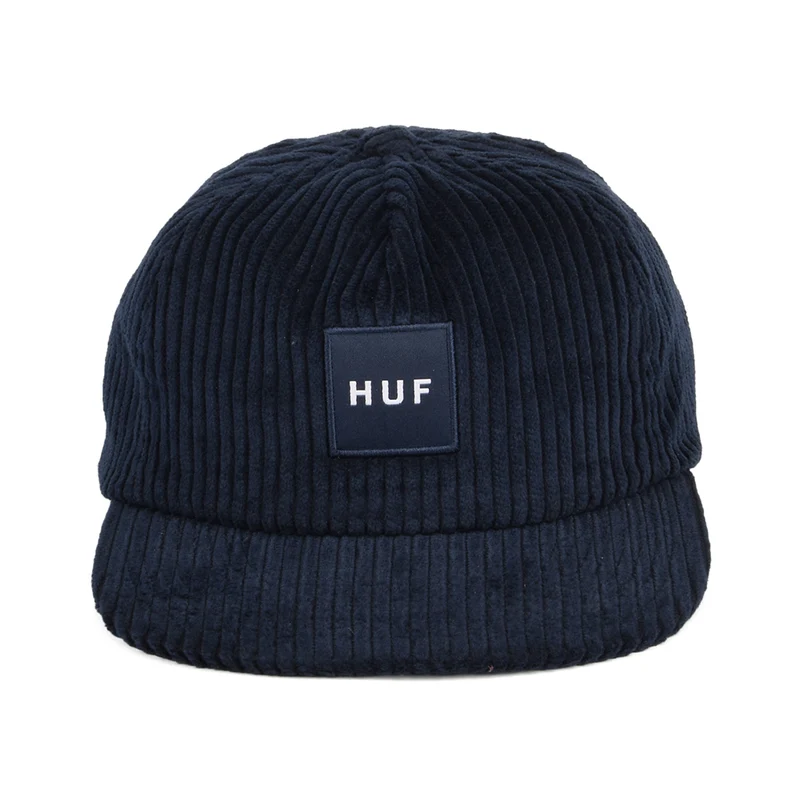 Casquette en Velours Côtelé à Visière Plate Box Logo bleu marine HUF