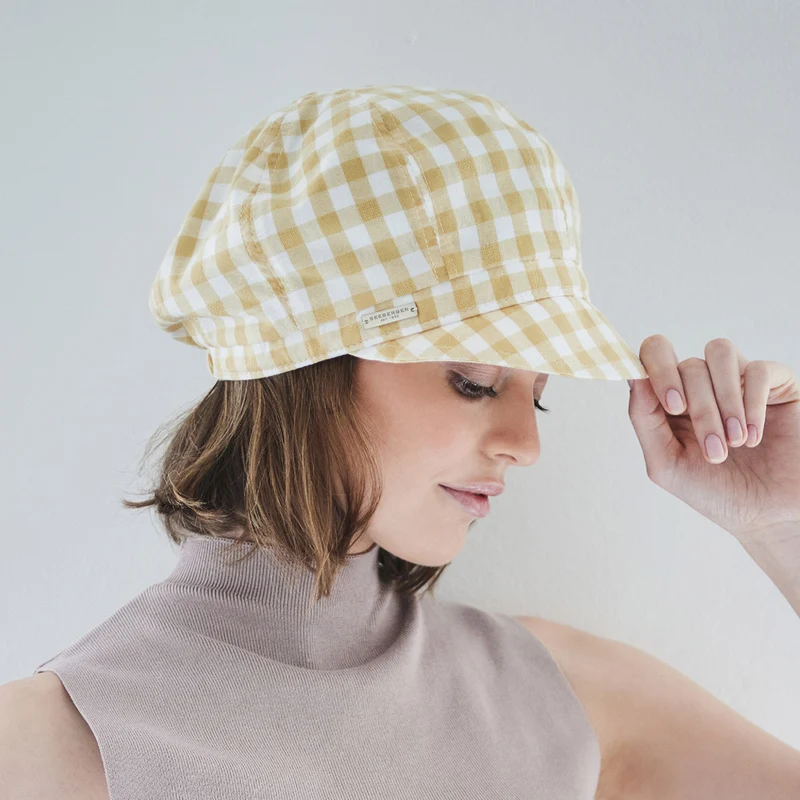 Casquette Gavroche en Coton à Carreaux jaune-blanc SEEBERGER
