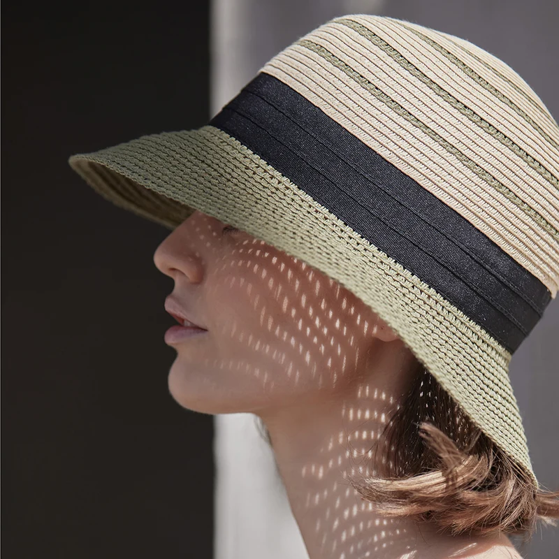 Chapeau Cloche en Paille Toyo Pliable naturel-vert SEEBERGER