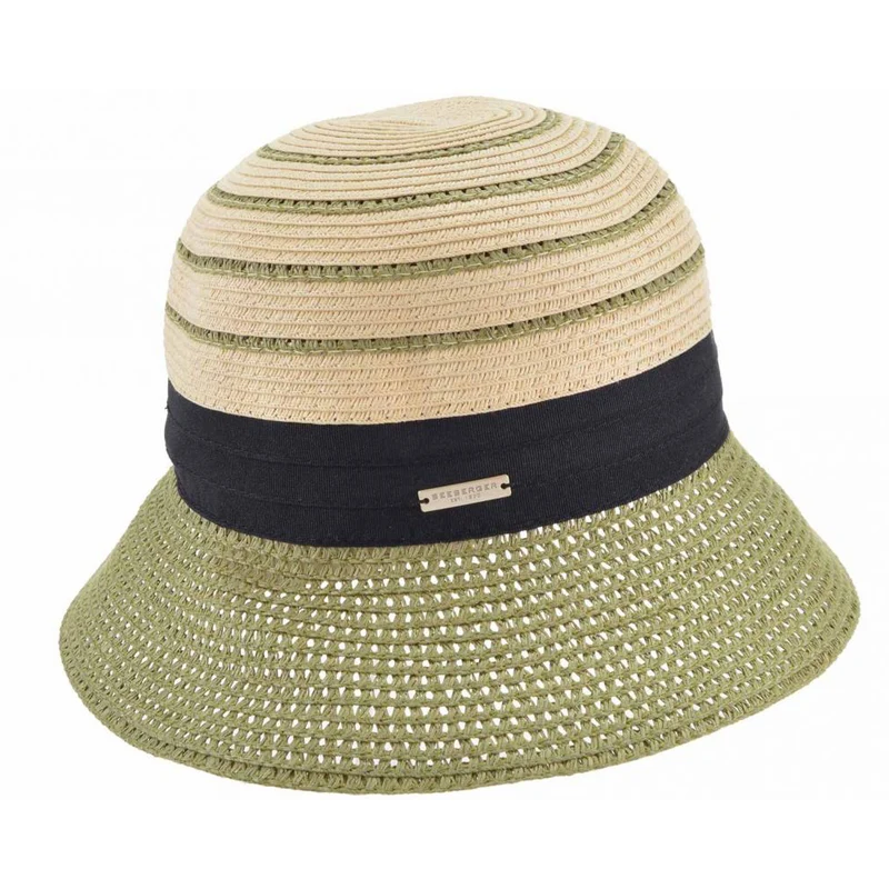 Chapeau Cloche en Paille Toyo Pliable naturel-vert SEEBERGER