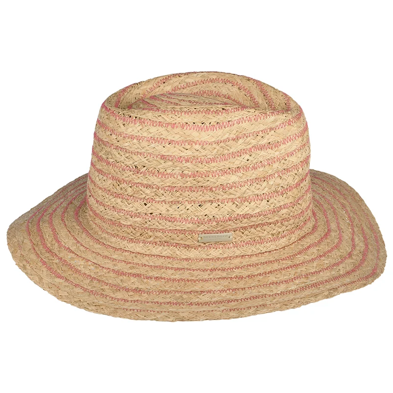 Chapeau Fedora en Raphia Déformable naturel-rose SEEBERGER