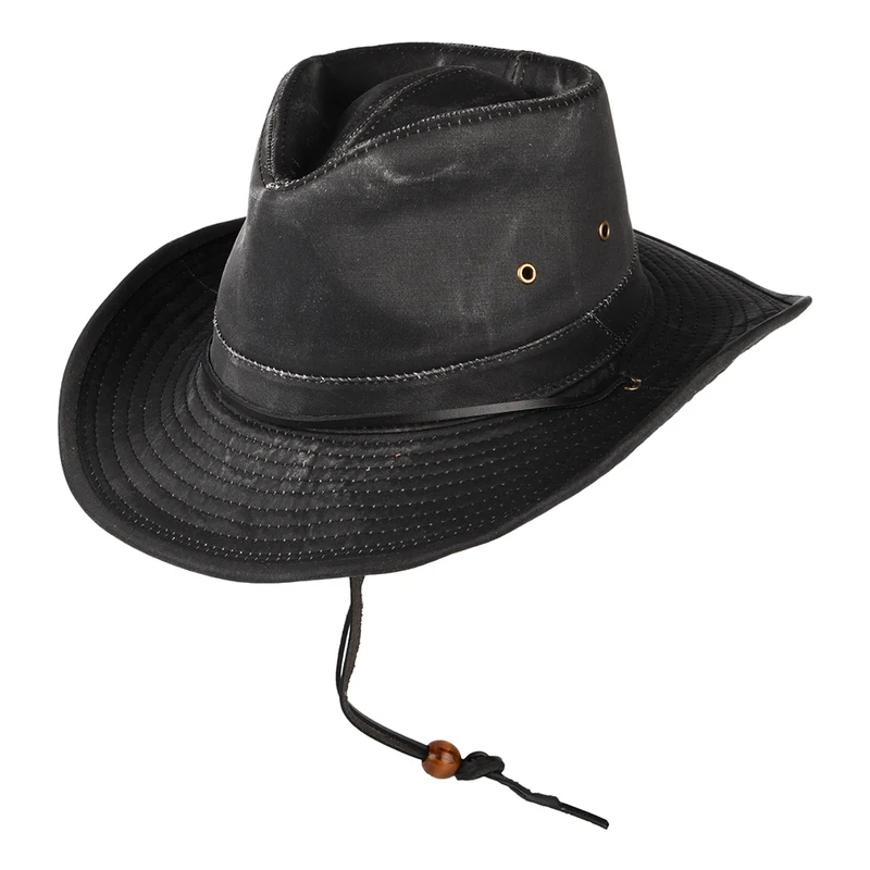 Chapeau Australien en Coton à Effet Usé noir DORFMAN PACIFIC