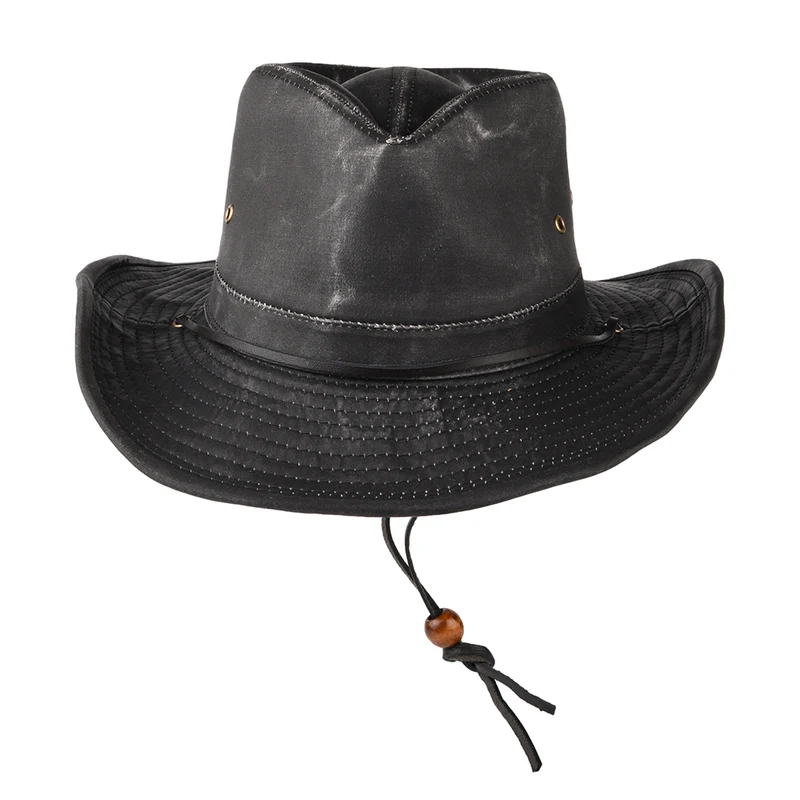 Chapeau Australien en Coton à Effet Usé noir DORFMAN PACIFIC