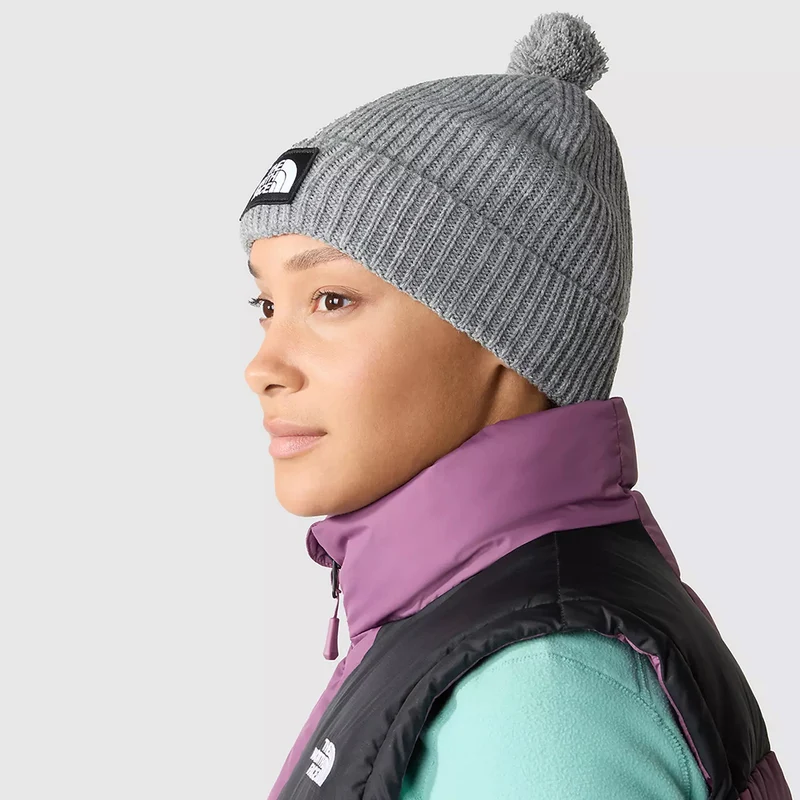 Bonnet à Pompon Recyclé TNF Logo Box Pom gris chiné THE NORTH FACE