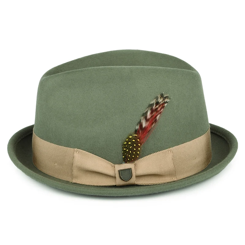 Chapeau Trilby en Laine Feutrée Gain olive BRIXTON