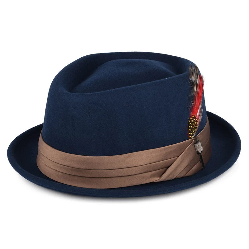 Chapeau Pork Pie en Laine Feutrée Stout bleu marine délavé BRIXTON