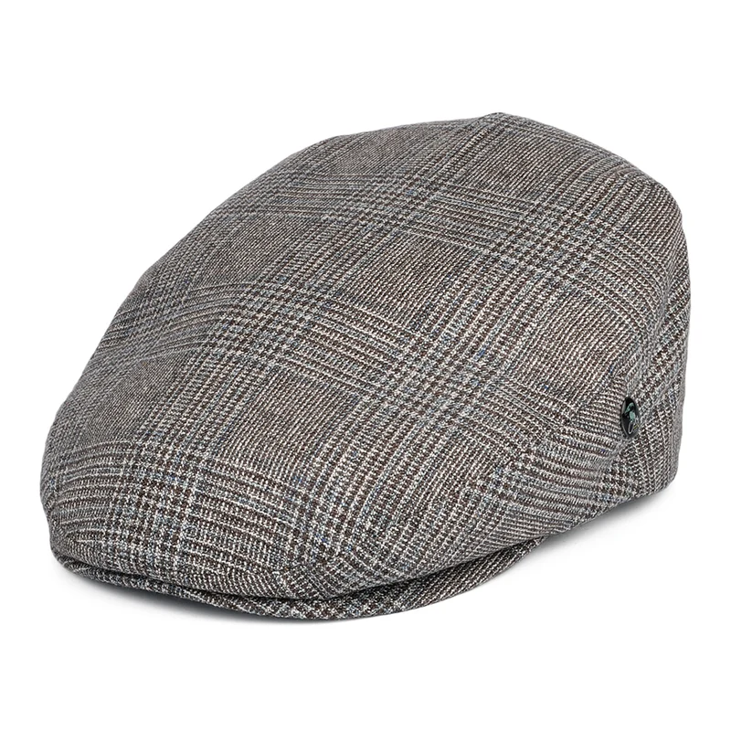 Casquette Plate en Soie et Laine Prince-de-Galles marron-bleu CITY SPORT