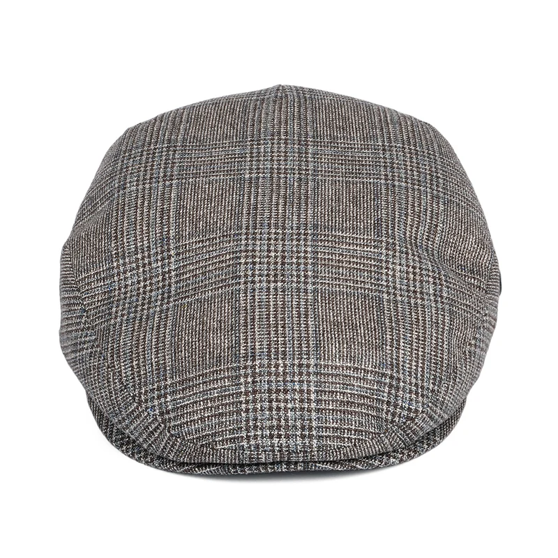 Casquette Plate en Soie et Laine Prince-de-Galles marron-bleu CITY SPORT