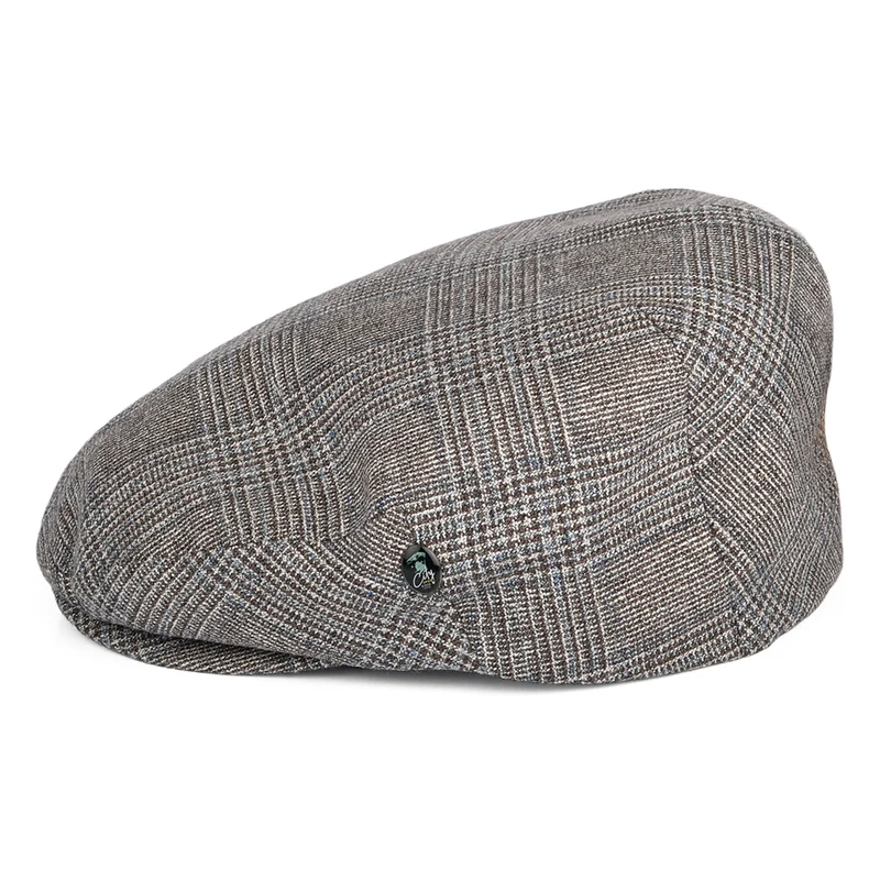 Casquette Plate en Soie et Laine Prince-de-Galles marron-bleu CITY SPORT