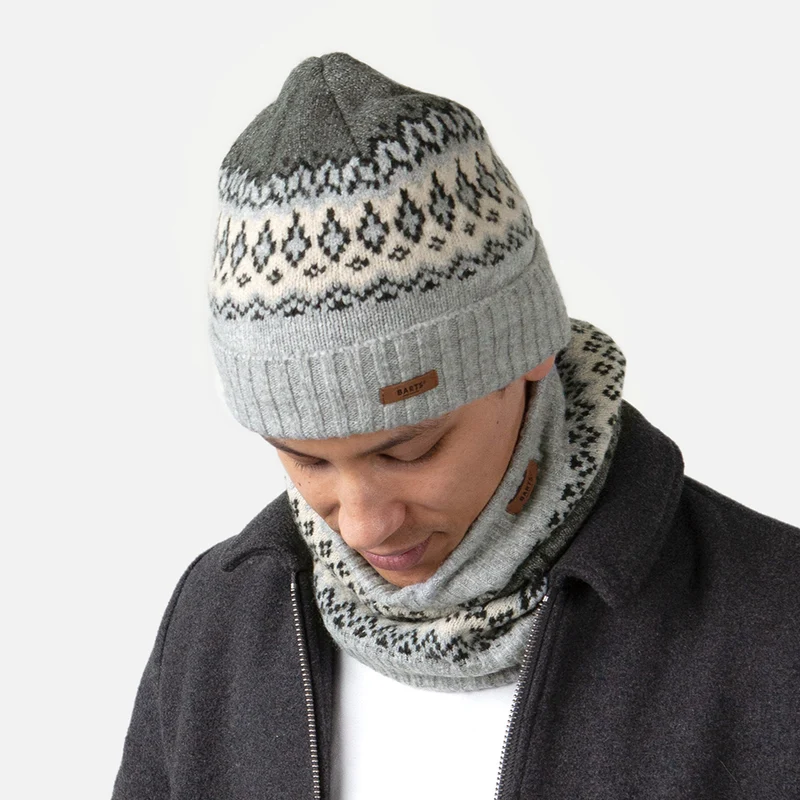 Bonnet à Revers Fair Isle Gregoris gris chiné BARTS