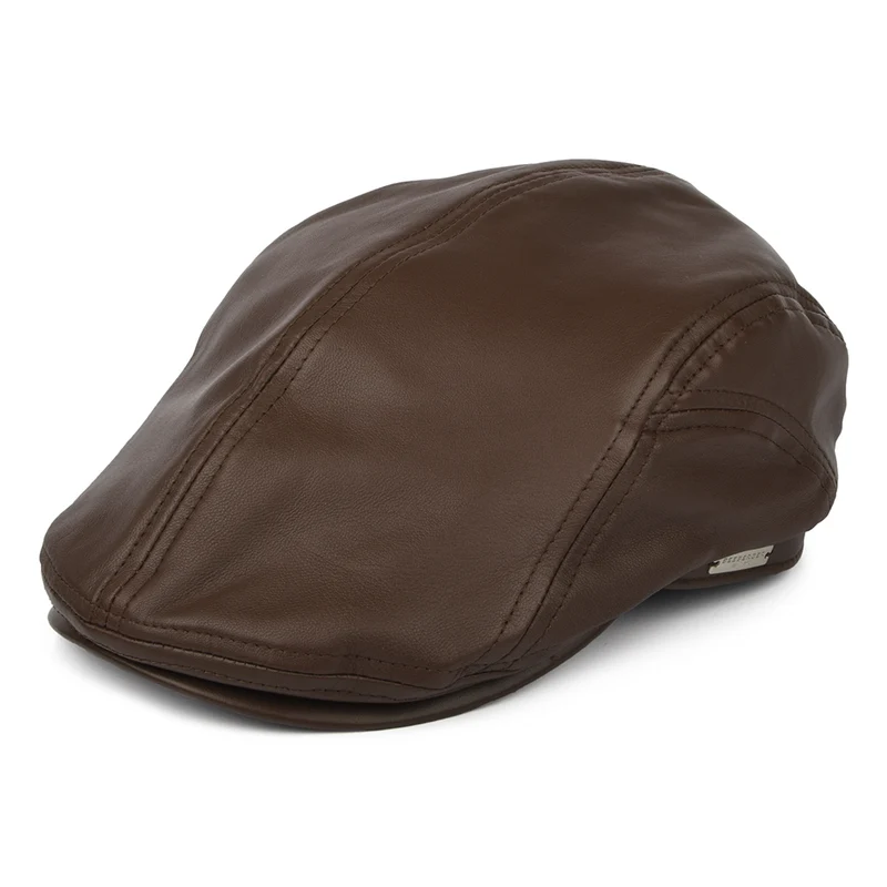 Casquette Plate en Cuir marron SEEBERGER