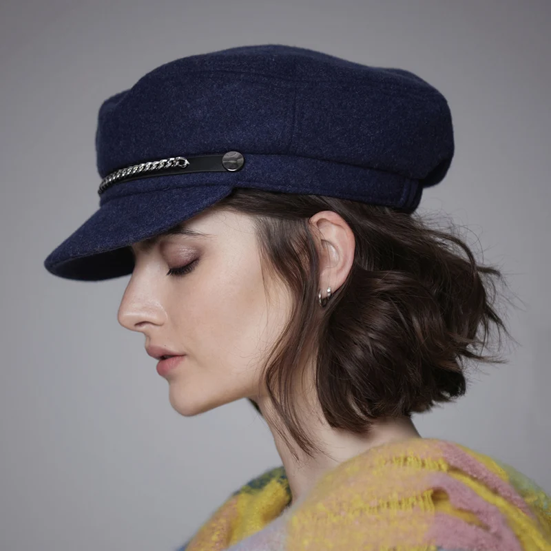 Casquette Gavroche en Feutre bleu marine SEEBERGER