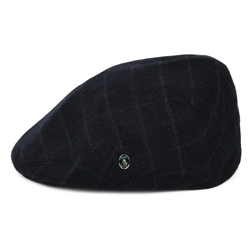 Casquette Plate en Laine Loden à Carreaux bleu marine CITY SPORT