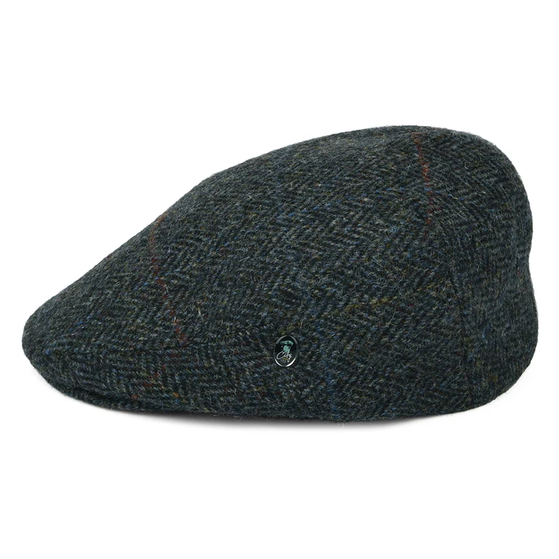 Casquette Plate en HARRIS TWEED à Carreaux et Chevrons gris-bleu CITY SPORT