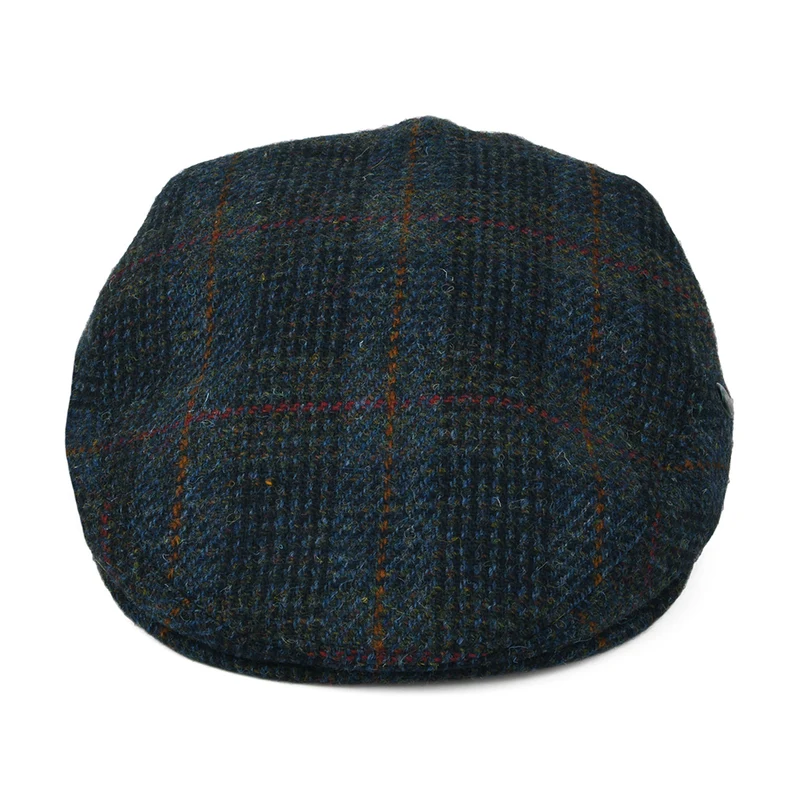 Casquette Plate en HARRIS TWEED à Carreaux bleu-bleu marine CITY SPORT